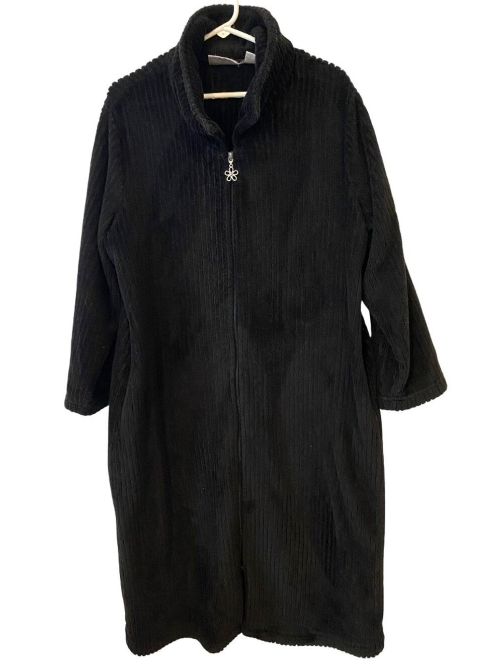 Intimate Essentials Womens 1X Black Plush Full Zip Long Housecoat Robe Cozy